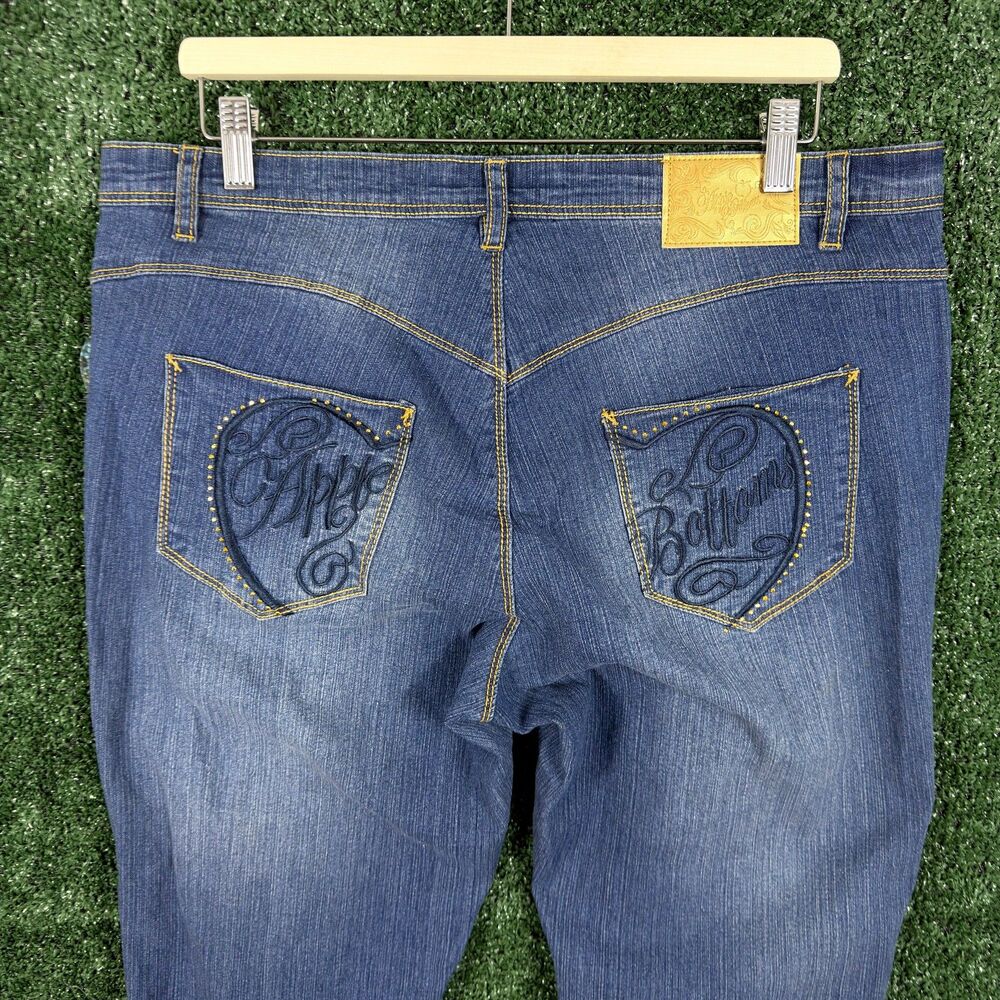 NWT Vintage 90s Y2K Apple Bottoms Jeans Womens 16 Blue Embroidered Apple Pockets